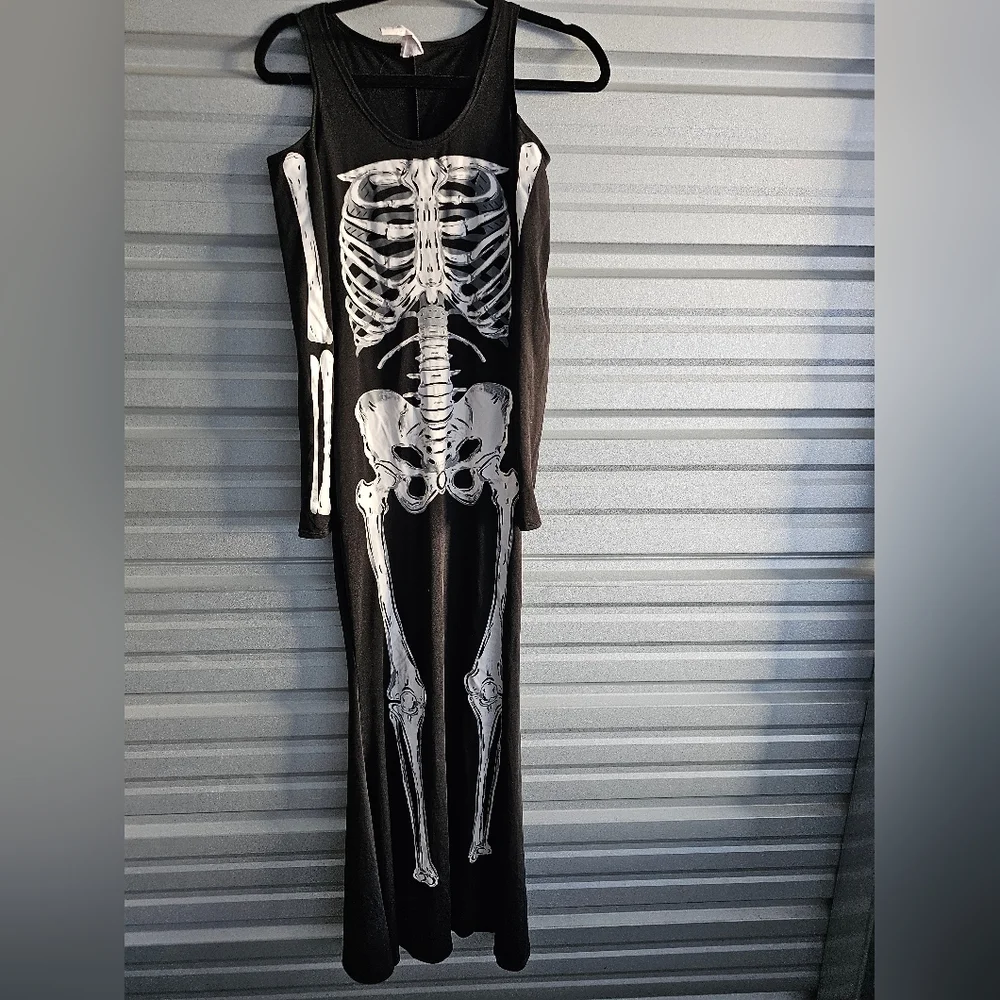 Women's Bone Appétit Skeleton Long Dress Costume - Picture 4 of 10
